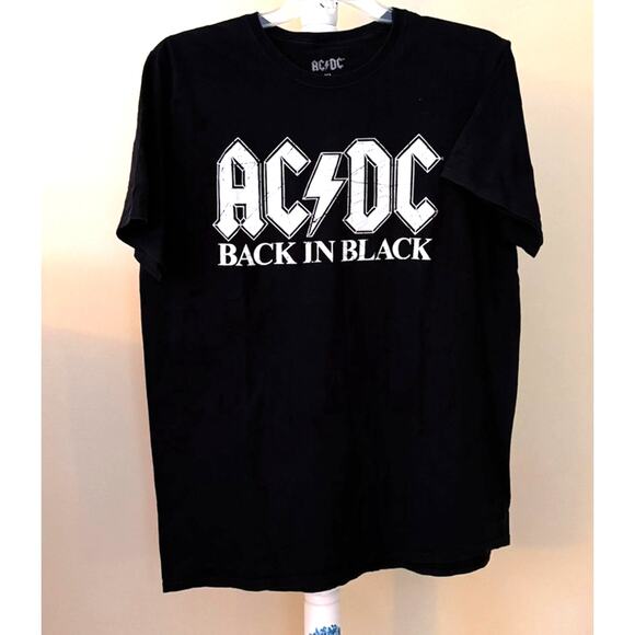 AC/DC Band T-Shirt Black AC DC Back in Black White Graphic Unisex Music Tee XL - Picture 1 of 3
